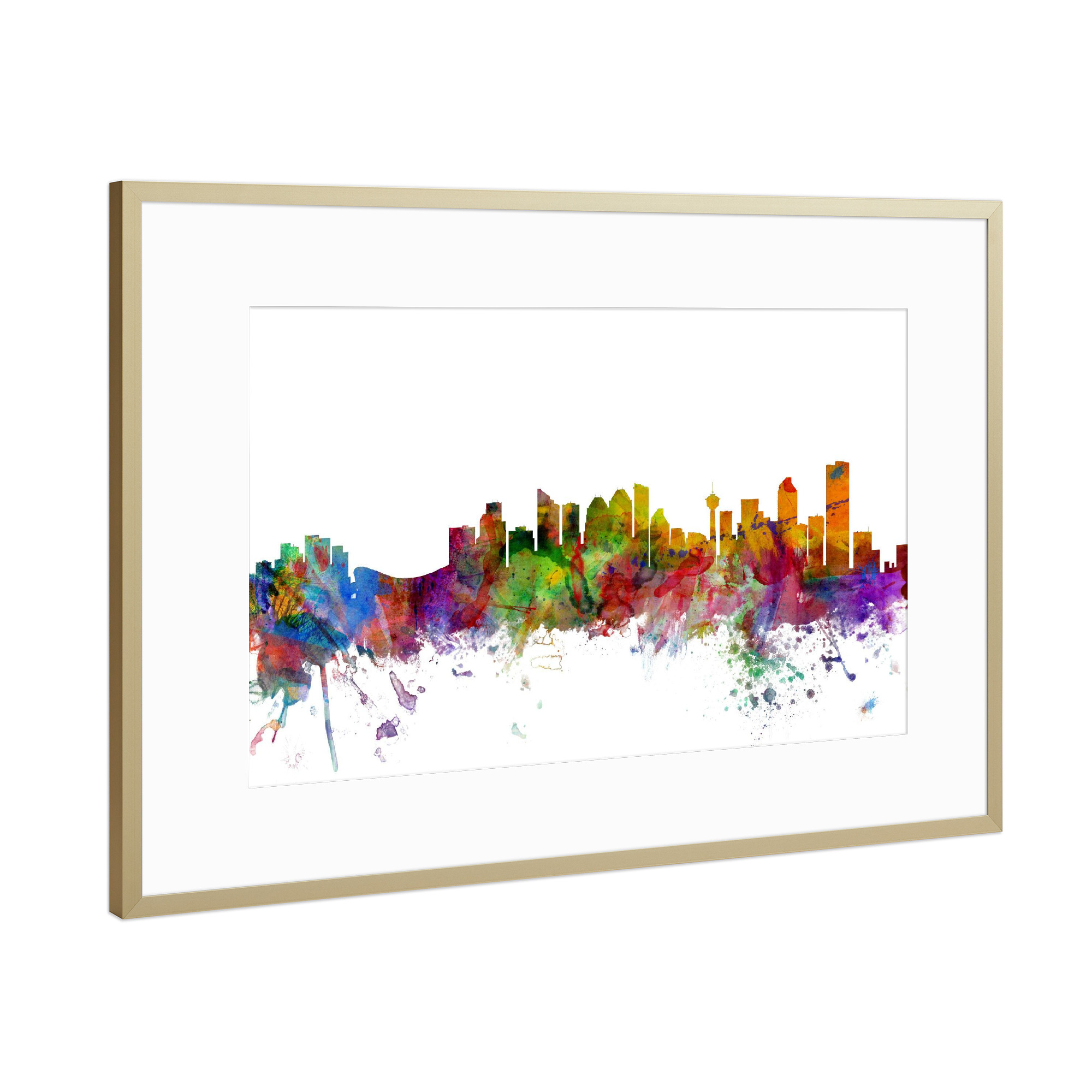 Poster mit Rahmen Gold "Calgary Canada Watercolor" artboxONE - Städte,Reise,Architektur