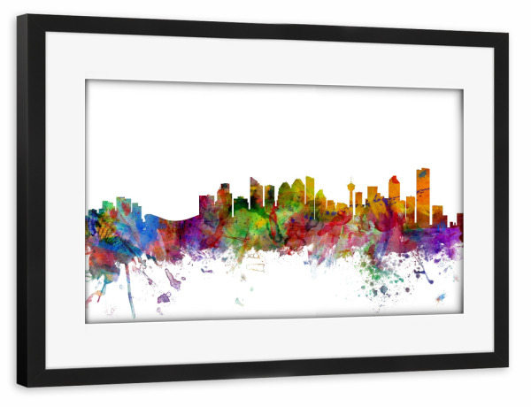 Poster mit Rahmen schwarz "Calgary Canada Watercolor" artboxONE - Städte,Reise,Architektur