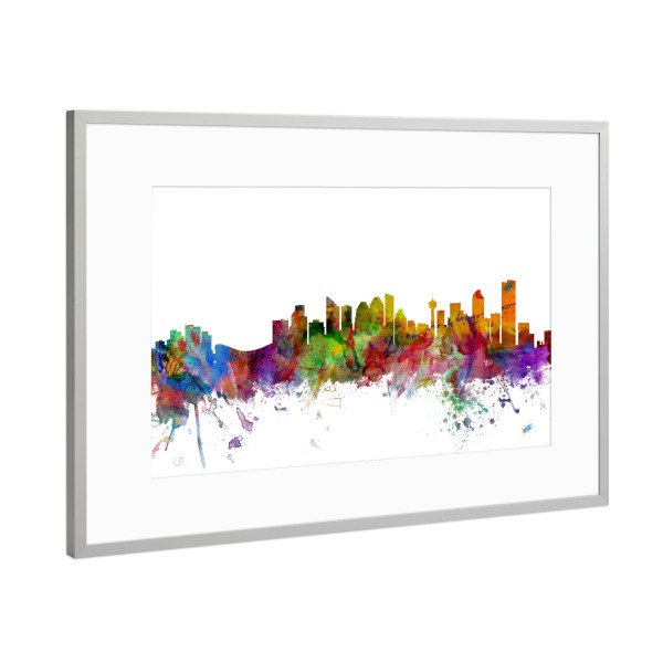 Poster mit Rahmen Silber "Calgary Canada Watercolor" artboxONE - Städte,Reise,Architektur
