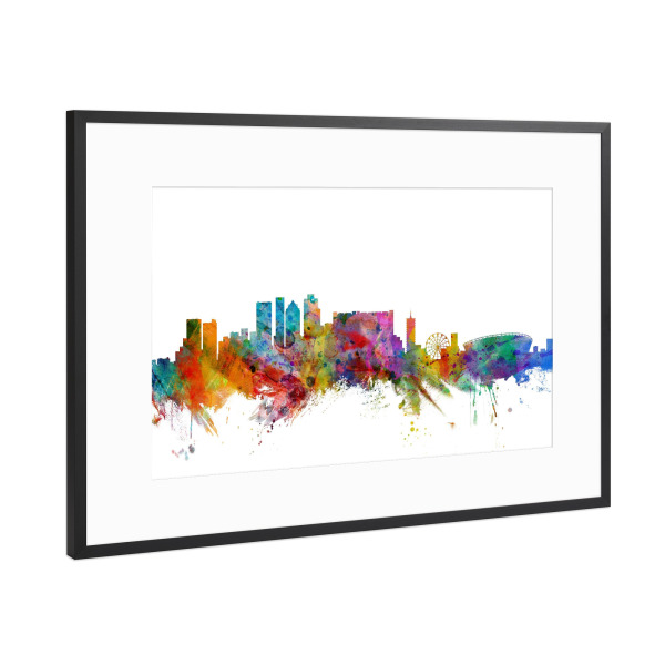 Poster mit Rahmen Schwarz (Metallic) "Cape Town South Africa Watercolor" artboxONE - Städte,Reise,Architektur