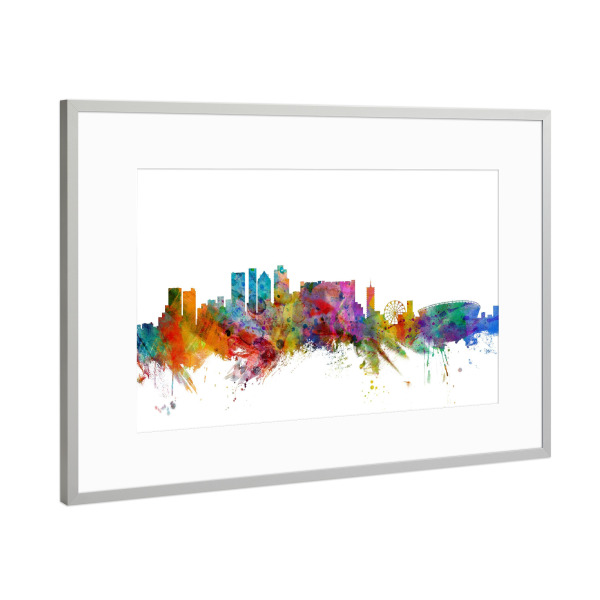 Poster mit Rahmen Silber "Cape Town South Africa Watercolor" artboxONE - Städte,Reise,Architektur