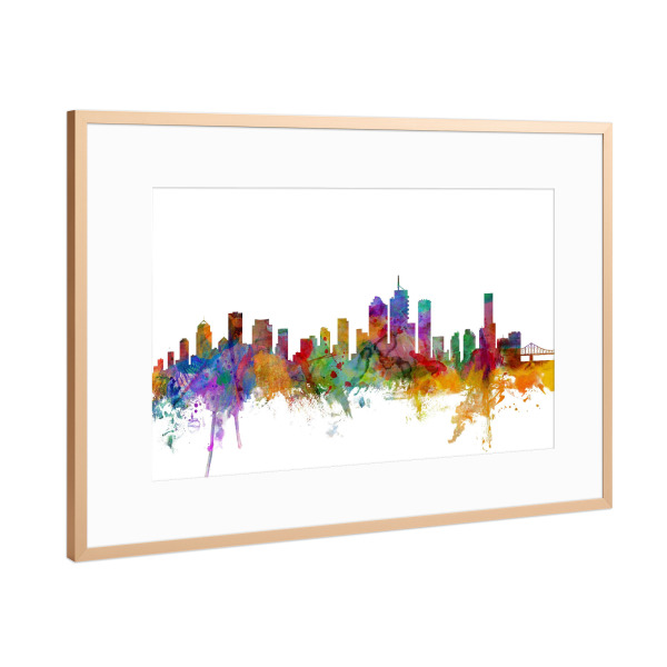 Poster mit Rahmen Kupfer "Brisbane Australia Watercolor" artboxONE - Städte,Reise,Architektur
