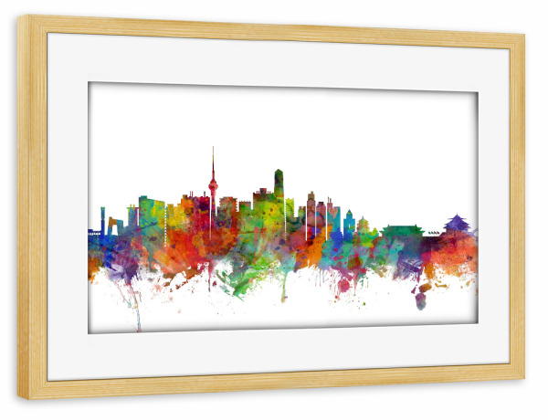 Poster mit Rahmen kiefer "Beijing China Watercolor" artboxONE - Städte,Reise,Architektur