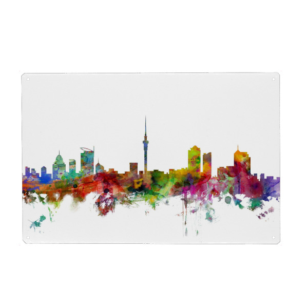 Holzbild "Auckland New Zealand Watercolor" artboxONE - Städte,Reise,Architektur