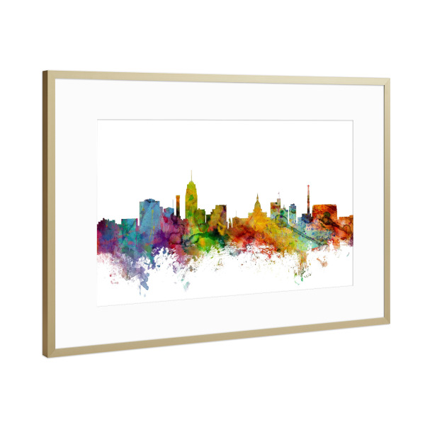 Poster mit Rahmen Gold "Lansing Michigan Watercolor" artboxONE - Städte,Reise,Architektur