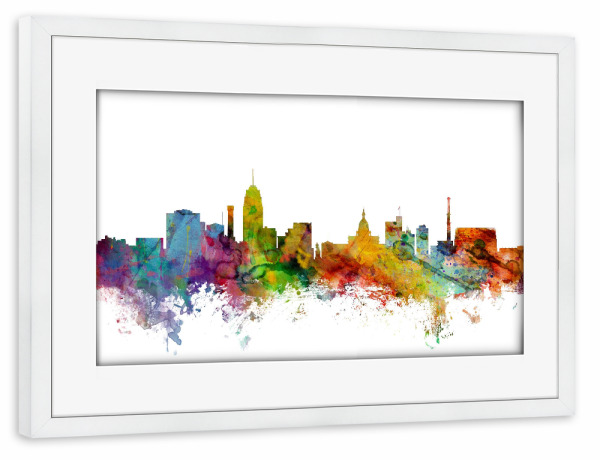 Poster mit Rahmen weiß "Lansing Michigan Watercolor" artboxONE - Städte,Reise,Architektur