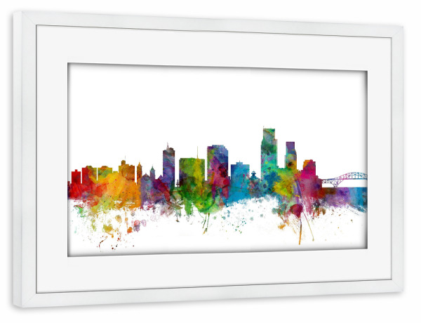 Poster mit Rahmen weiß "Corpus Christie Texas Watercolor" artboxONE - Städte,Reise,Architektur