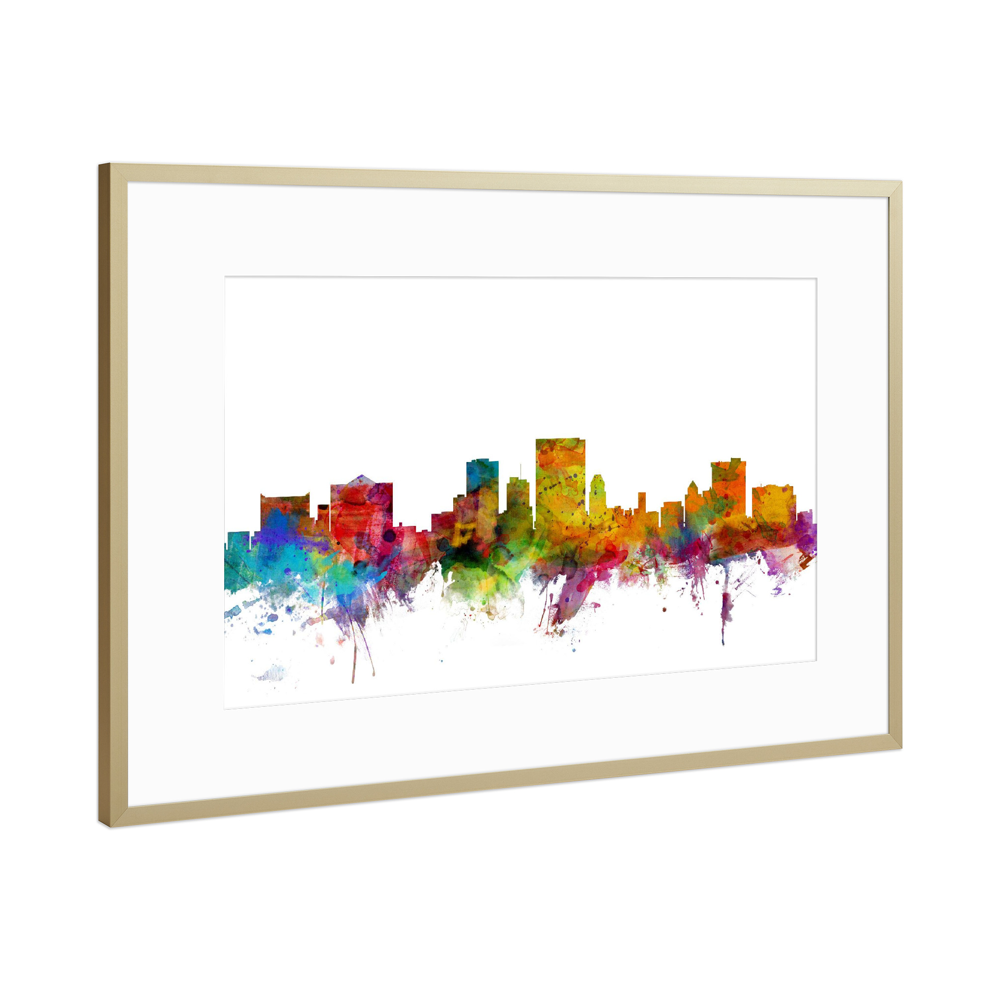 Poster mit Rahmen Gold "El Paso Texas Watercolor" artboxONE - Städte,Reise,Architektur
