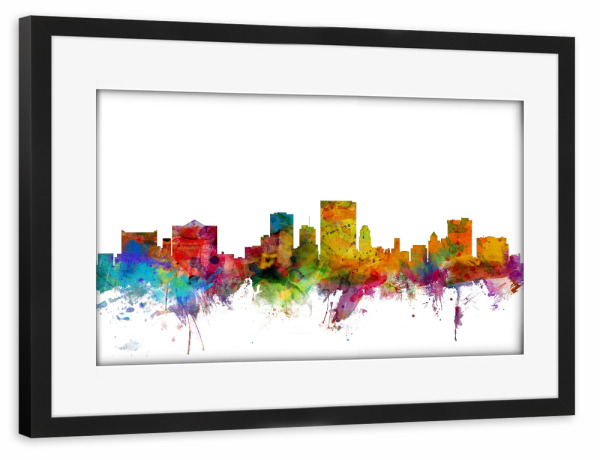 Poster mit Rahmen schwarz "El Paso Texas Watercolor" artboxONE - Städte,Reise,Architektur