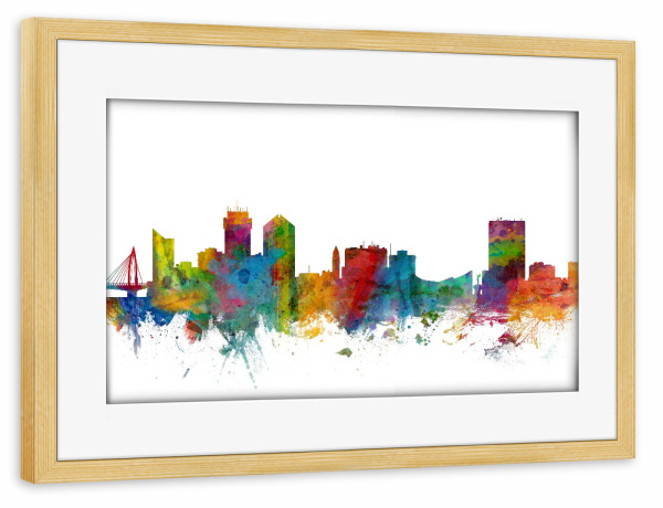 Poster mit Rahmen kiefer "Wichita Kansas Watercolor" artboxONE - Städte,Reise,Architektur