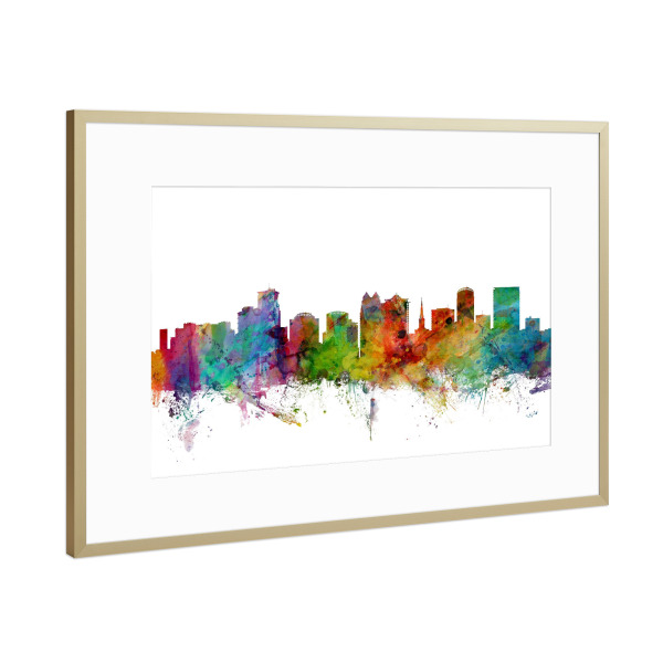 Poster mit Rahmen Gold "Orlando Florida Watercolor" artboxONE - Städte,Reise,Architektur