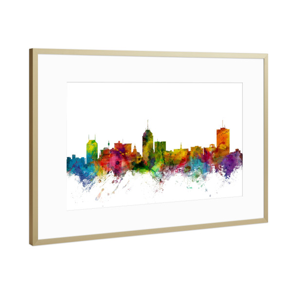 Poster mit Rahmen Gold "Fresno California Watercolor" artboxONE - Städte,Reise,Architektur