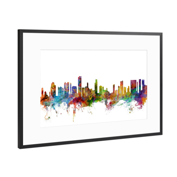 Poster mit Rahmen Schwarz (Metallic) "Honolulu Hawaii Watercolor" artboxONE - Städte,Reise,Architektur
