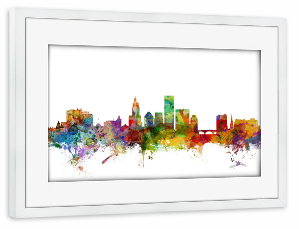 Poster mit Rahmen weiß "Providence Rhode Island Watercolor" artboxONE - Städte,Reise,Architektur