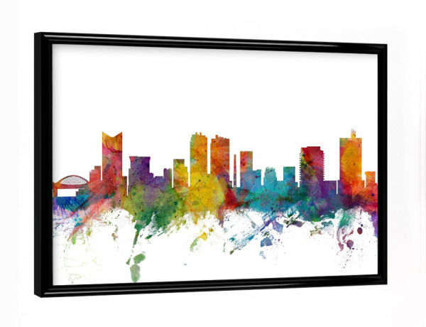 Poster mit schwarzem Rahmen "Fort Worth Texas Watercolor" artboxONE - Städte,Reise,Architektur