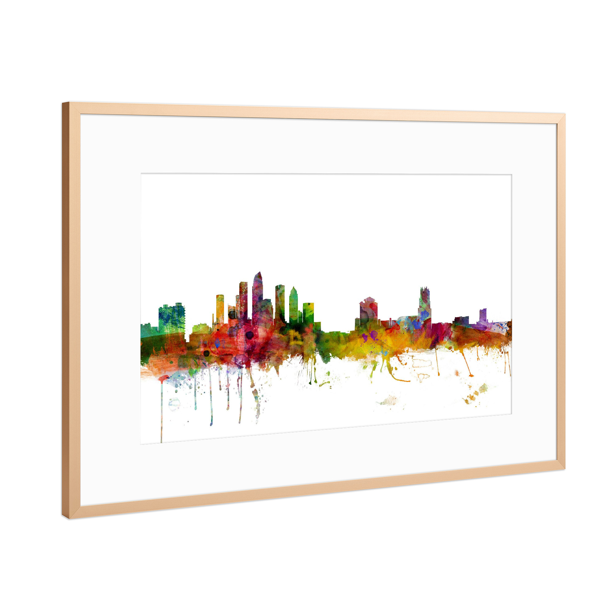 Poster mit Rahmen Kupfer "Tampa Florida Watercolor" artboxONE - Städte,Reise,Architektur
