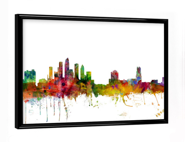 Poster mit schwarzem Rahmen "Tampa Florida Watercolor" artboxONE - Städte,Reise,Architektur