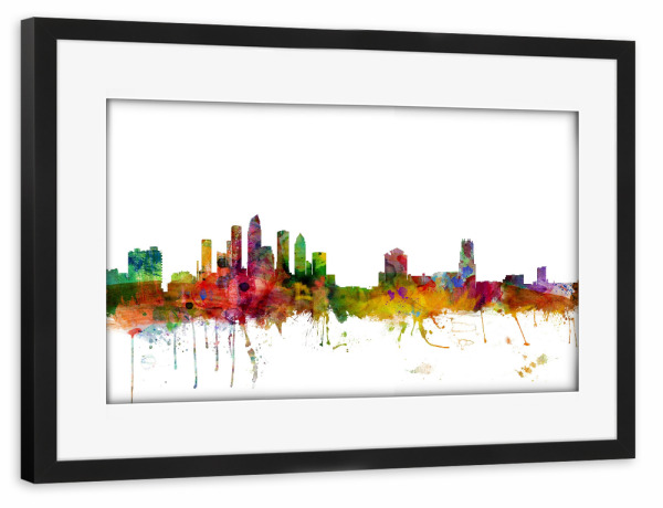Poster mit Rahmen schwarz "Tampa Florida Watercolor" artboxONE - Städte,Reise,Architektur