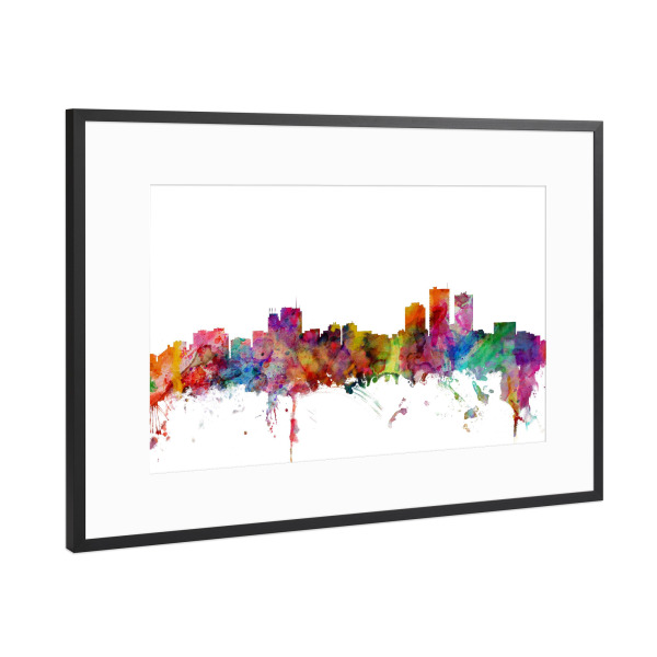 Poster mit Rahmen Schwarz (Metallic) "Anchorage Alaska Watercolor" artboxONE - Städte,Reise,Architektur