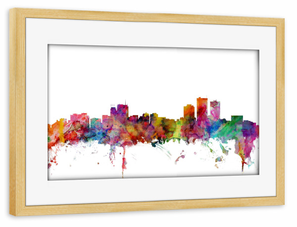 Poster mit Rahmen kiefer "Anchorage Alaska Watercolor" artboxONE - Städte,Reise,Architektur