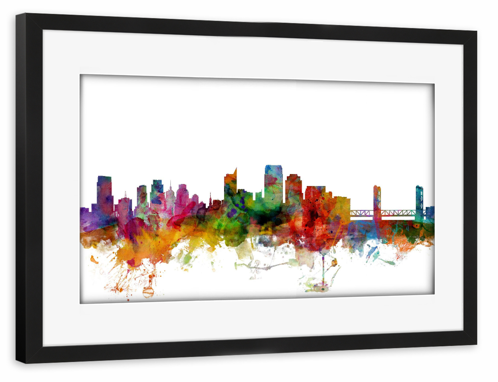 Poster mit Rahmen schwarz "Sacramento California Watercolor" artboxONE - Städte,Reise,Architektur