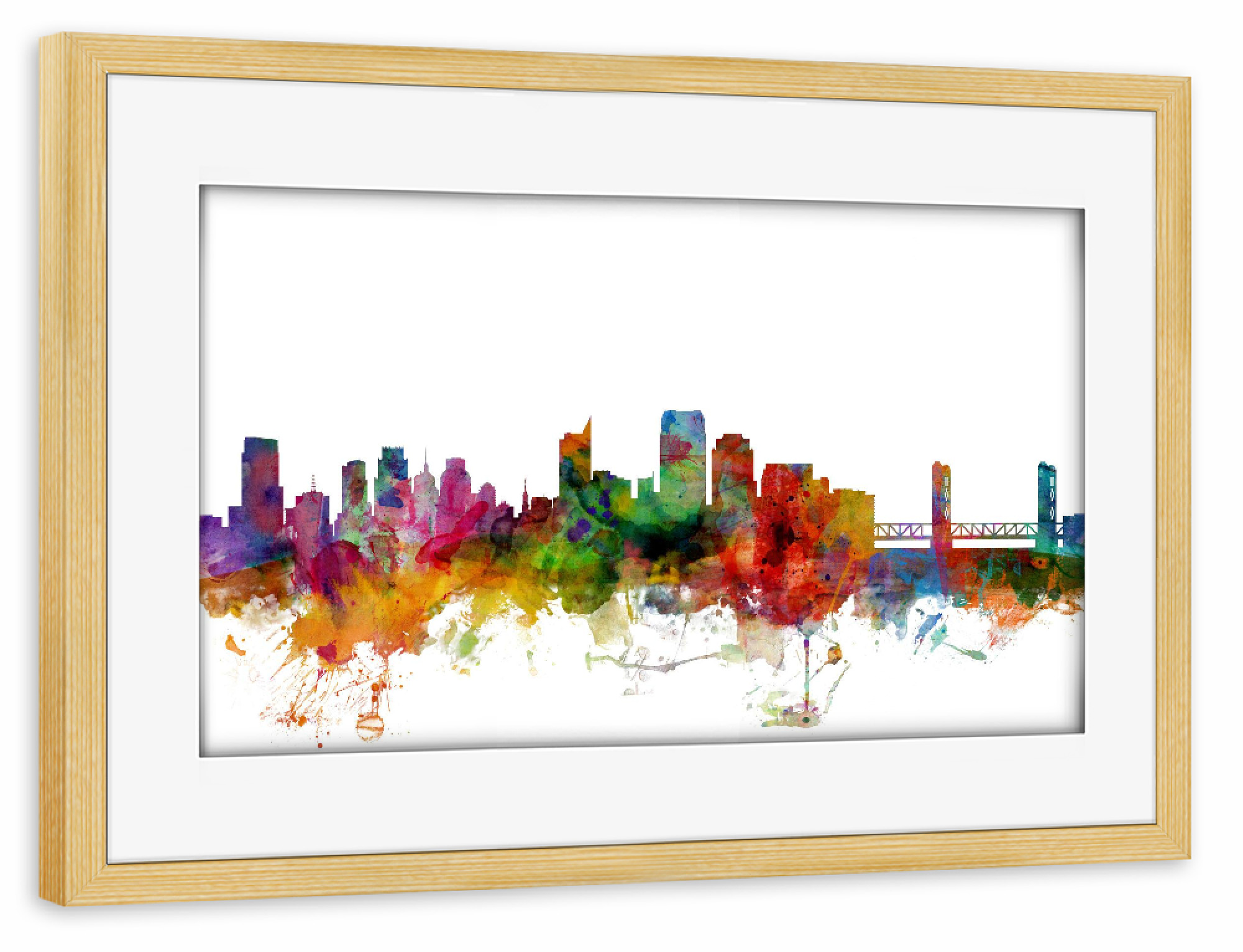 Poster mit Rahmen kiefer "Sacramento California Watercolor" artboxONE - Städte,Reise,Architektur