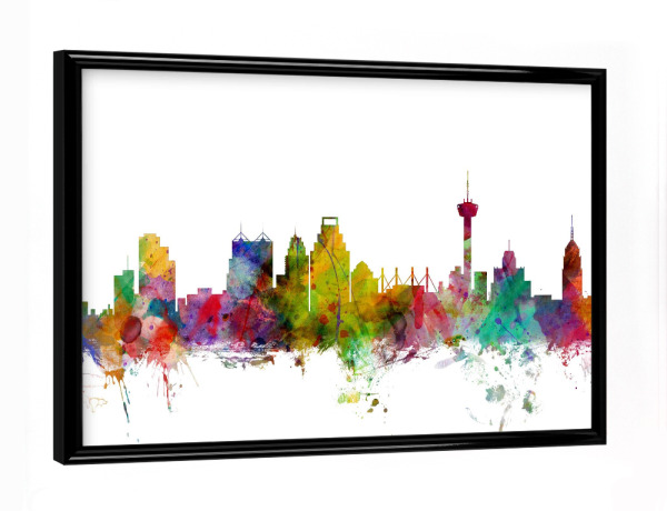 Poster mit schwarzem Rahmen "San Antonio Texas Watercolor" artboxONE - Städte,Reise,Architektur