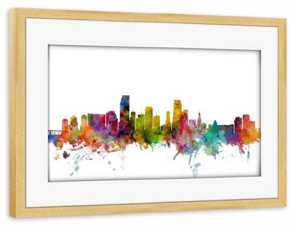 Poster mit Rahmen kiefer "Miami Florida Watercolor" artboxONE - Städte,Reise,Architektur