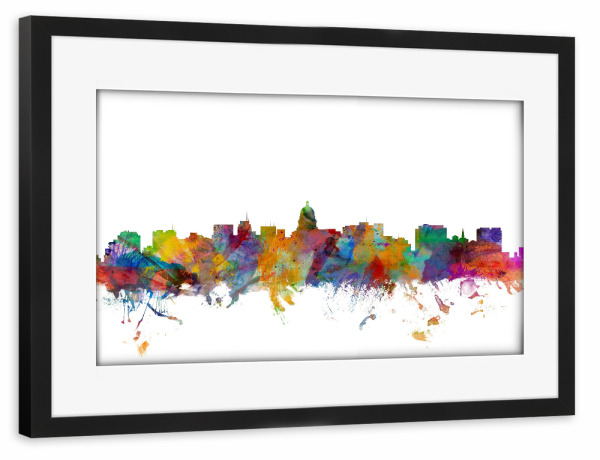 Poster mit Rahmen schwarz "Madison Wisconsin Watercolor" artboxONE - Städte,Reise,Architektur