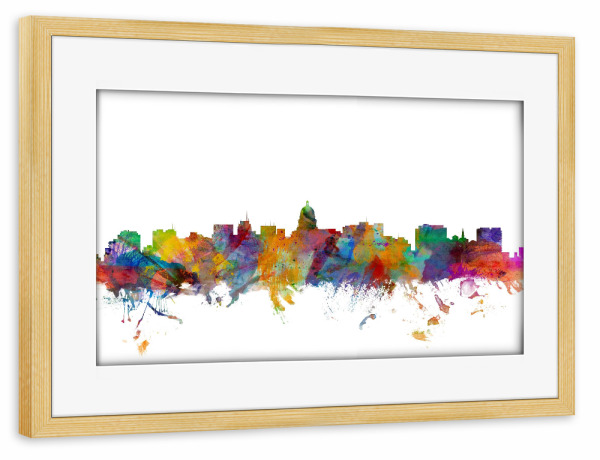 Poster mit Rahmen kiefer "Madison Wisconsin Watercolor" artboxONE - Städte,Reise,Architektur