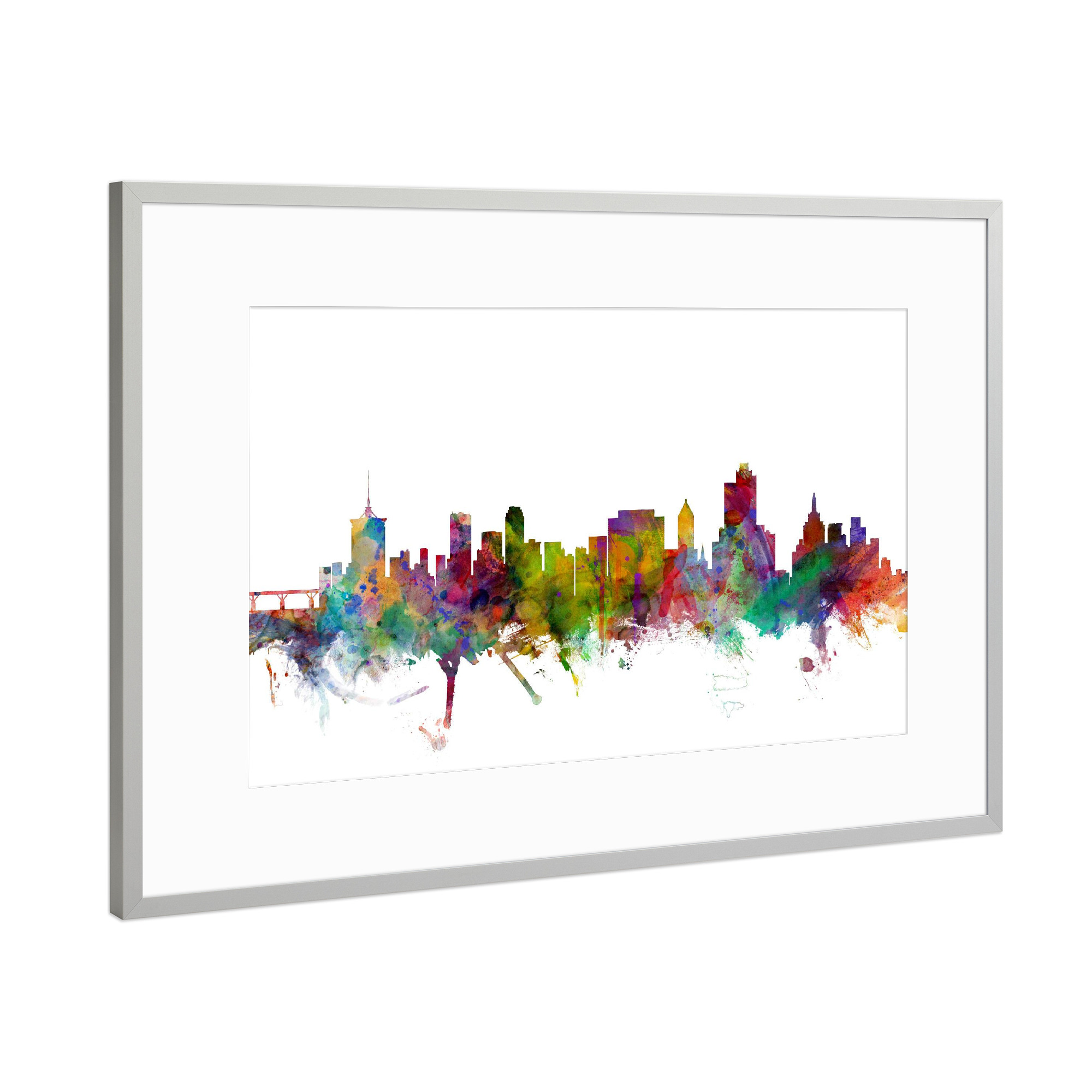 Poster mit Rahmen Silber "Tulsa Oklahoma Watercolor" artboxONE - Städte,Reise,Architektur