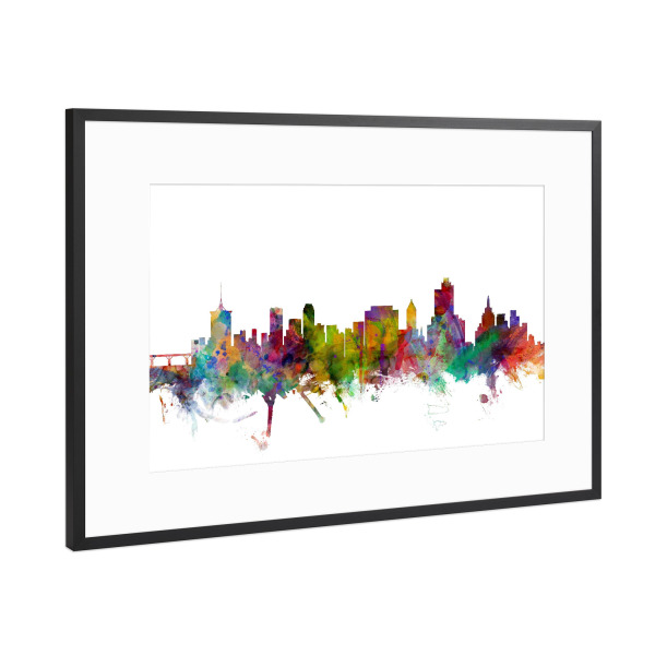 Poster mit Rahmen Schwarz (Metallic) "Tulsa Oklahoma Watercolor" artboxONE - Städte,Reise,Architektur