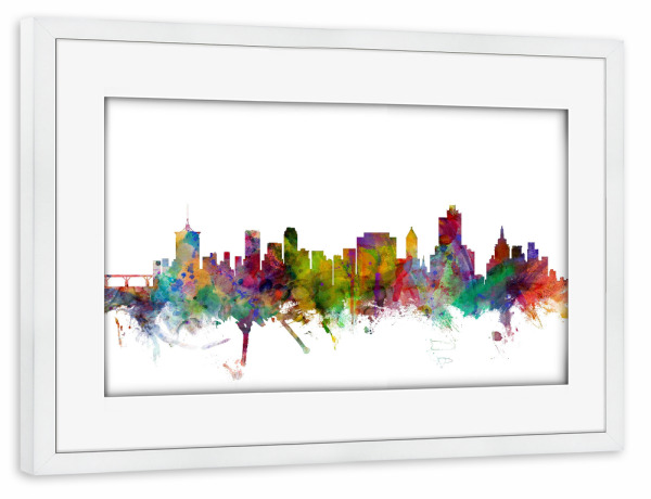 Poster mit Rahmen weiß "Tulsa Oklahoma Watercolor" artboxONE - Städte,Reise,Architektur