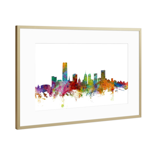 Poster mit Rahmen Gold "Oklahoma City Watercolor" artboxONE - Städte,Reise,Architektur