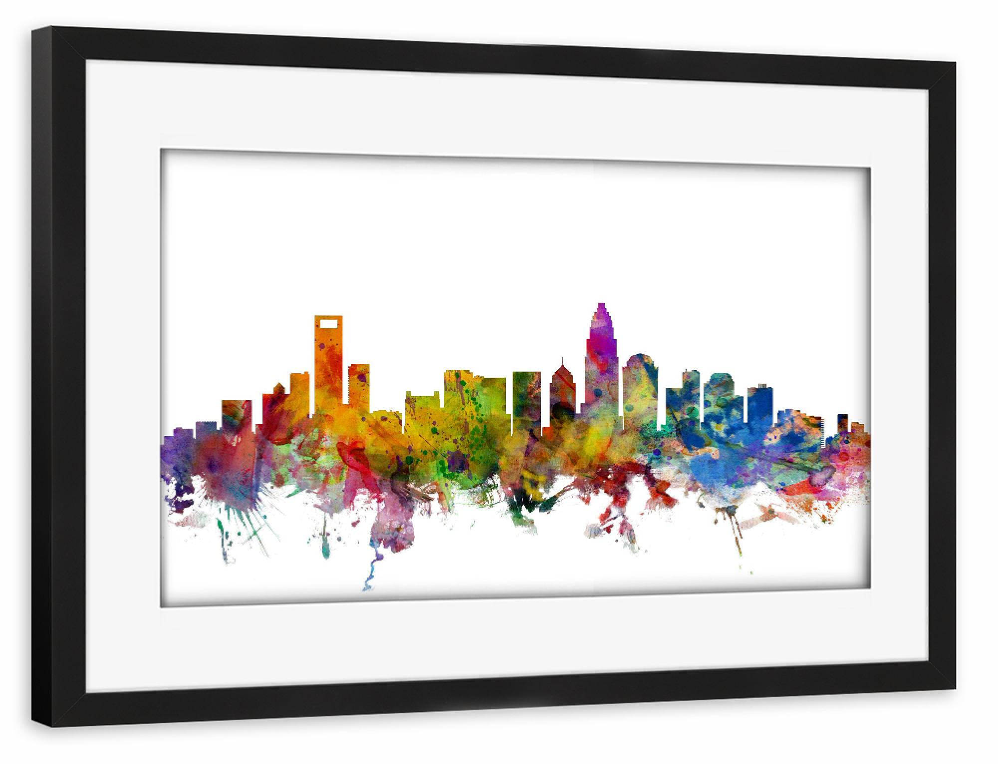 Poster mit Rahmen schwarz "Charlotte North Carolina Watercolor" artboxONE - Städte,Reise,Architektur