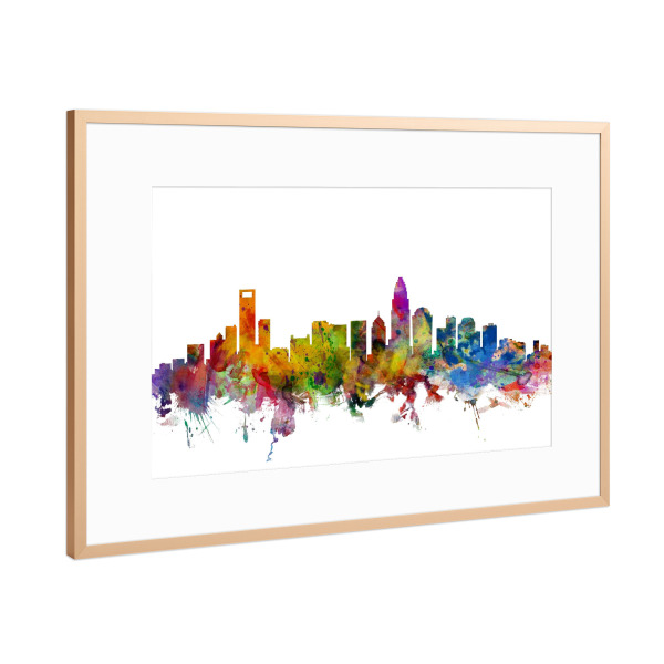 Poster mit Rahmen Kupfer "Charlotte North Carolina Watercolor" artboxONE - Städte,Reise,Architektur