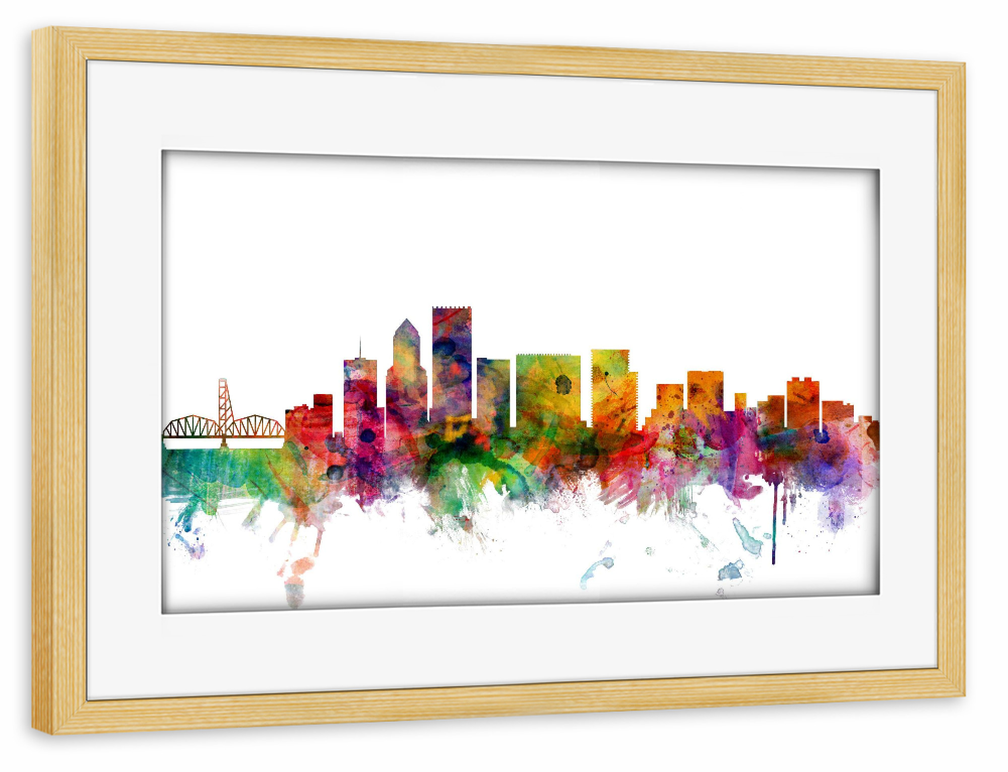 Poster mit Rahmen kiefer "Portland Oregon Watercolor" artboxONE - Städte,Reise,Architektur