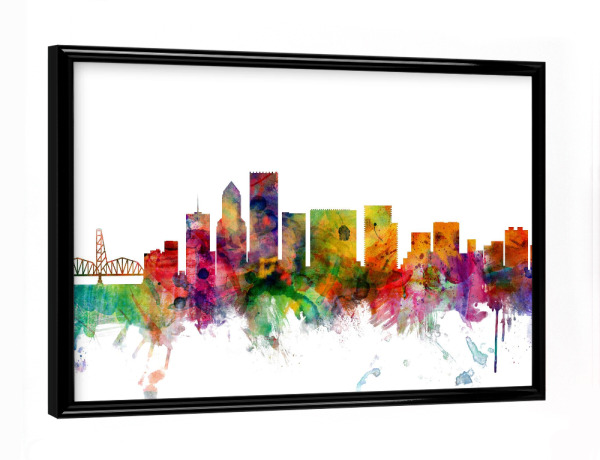 Poster mit schwarzem Rahmen "Portland Oregon Watercolor" artboxONE - Städte,Reise,Architektur