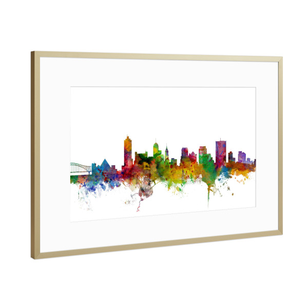 Poster mit Rahmen Gold "Memphis Tennessee Watercolor" artboxONE - Städte,Reise,Architektur