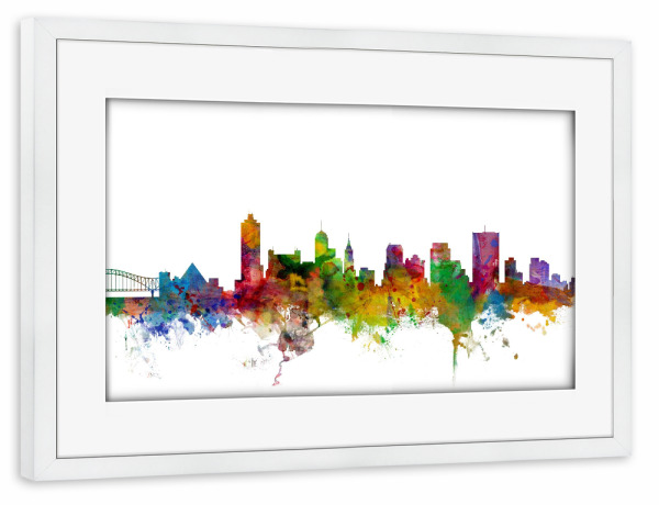 Poster mit Rahmen weiß "Memphis Tennessee Watercolor" artboxONE - Städte,Reise,Architektur