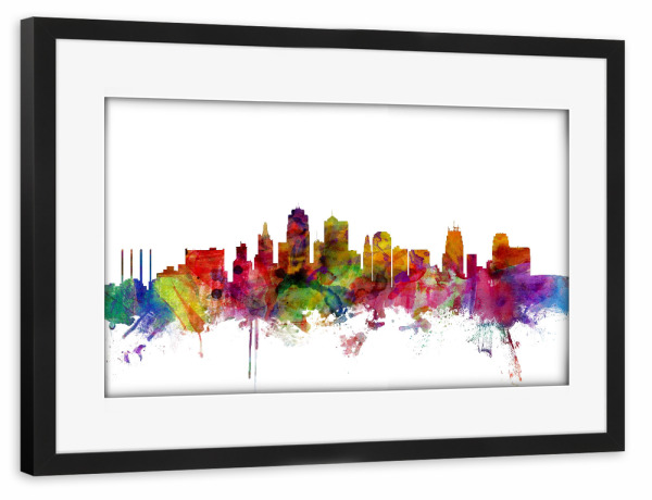 Poster mit Rahmen schwarz "Kansas City Watercolor" artboxONE - Städte,Reise,Architektur
