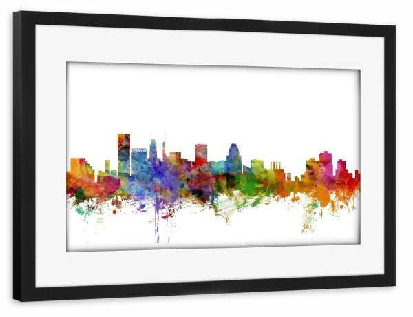 Poster mit Rahmen schwarz "Baltimore Maryland Watercolor" artboxONE - Städte,Reise,Architektur
