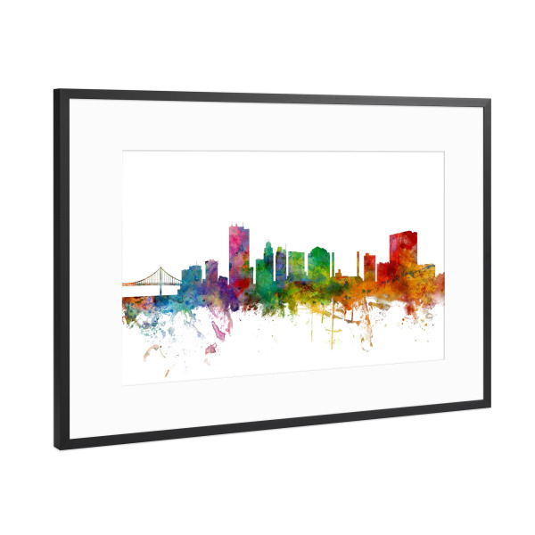 Poster mit Rahmen Schwarz (Metallic) "Toledo Ohio Watercolor" artboxONE - Städte,Reise,Architektur