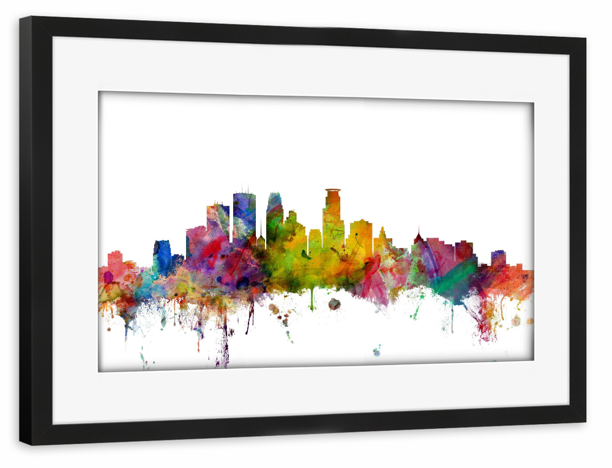 Poster mit Rahmen schwarz "Minneapolis Minnesota Watercolor" artboxONE - Städte,Reise,Architektur
