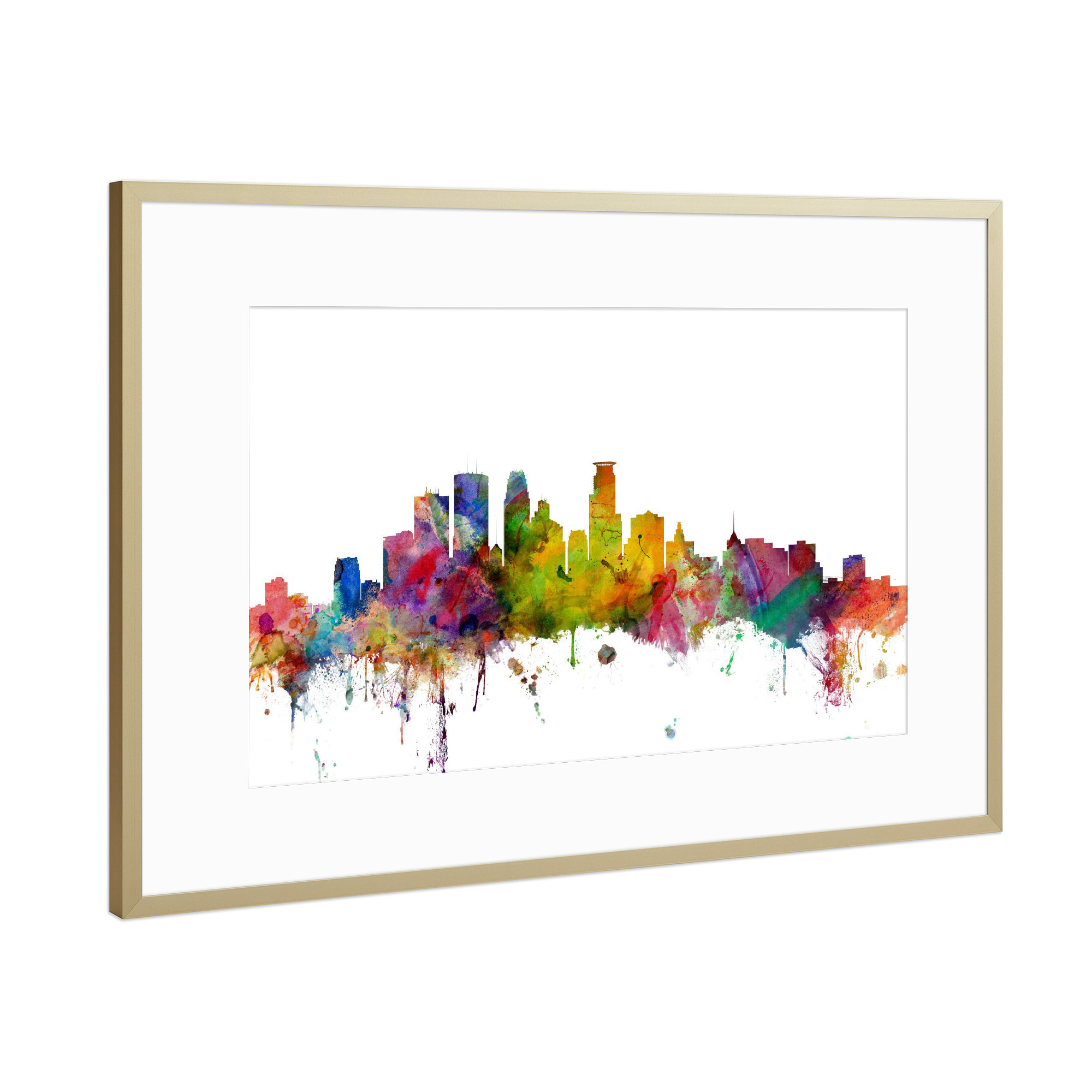 Poster mit Rahmen Gold "Minneapolis Minnesota Watercolor" artboxONE - Städte,Reise,Architektur
