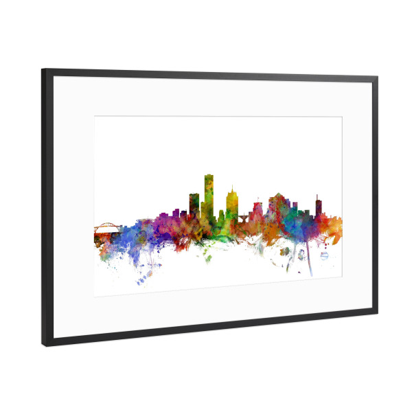 Poster mit Rahmen Schwarz (Metallic) "Milwaukee Wisconsin Watercolor" artboxONE - Städte,Reise,Architektur