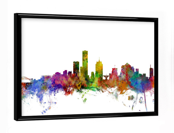 Poster mit schwarzem Rahmen "Milwaukee Wisconsin Watercolor" artboxONE - Städte,Reise,Architektur