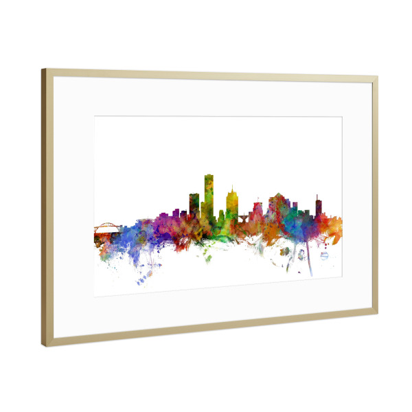 Poster mit Rahmen Gold "Milwaukee Wisconsin Watercolor" artboxONE - Städte,Reise,Architektur