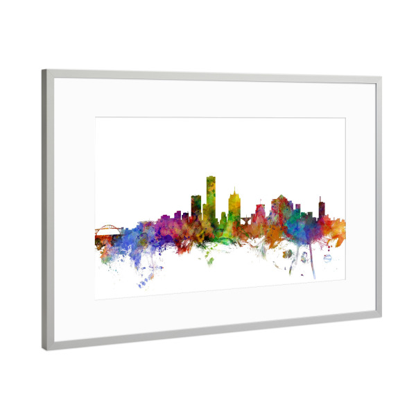 Poster mit Rahmen Silber "Milwaukee Wisconsin Watercolor" artboxONE - Städte,Reise,Architektur