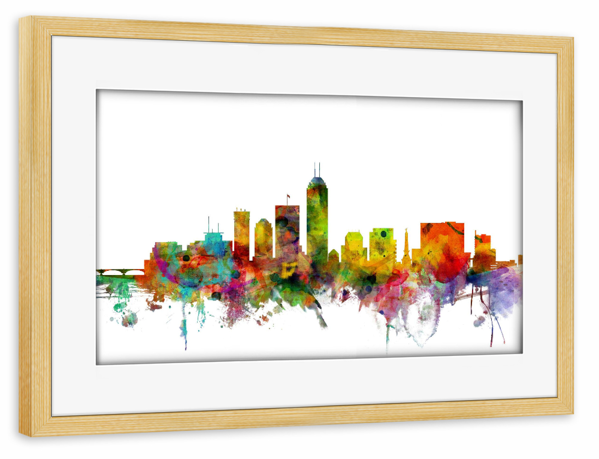 Poster mit Rahmen kiefer "Indianapolis Indiana Watercolor" artboxONE - Städte,Reise,Architektur